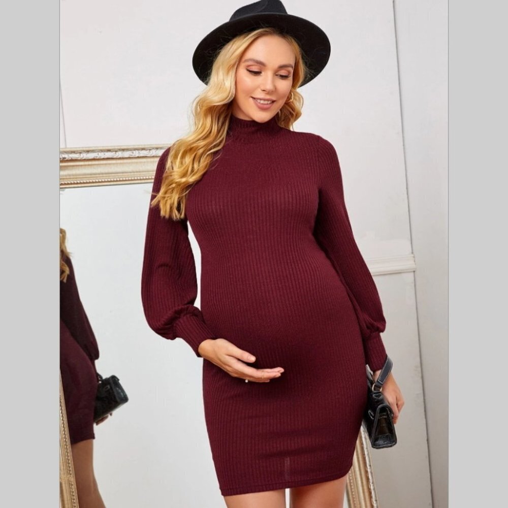 NWT Maternity dress burgundy long sleeve everyday work office elegant simple new
